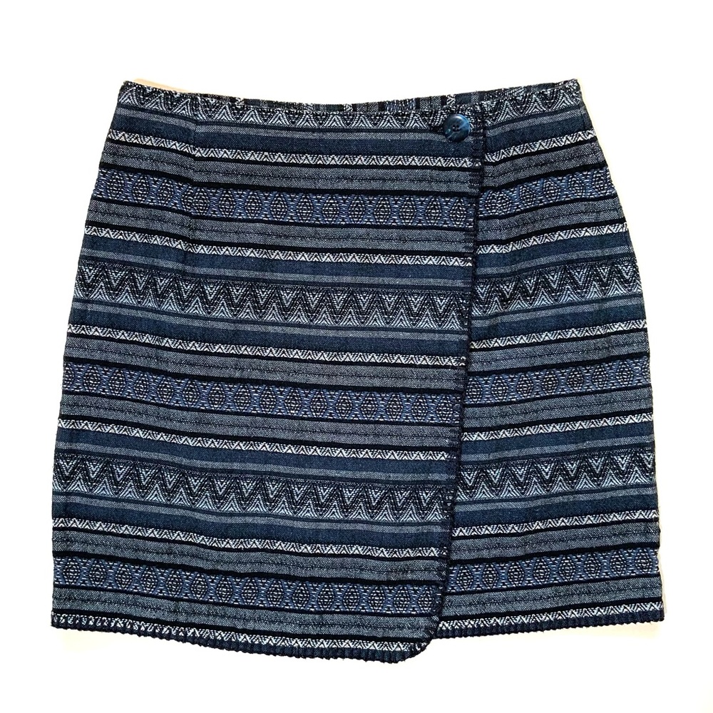 Vintage 90s Striped Geometric Wrap Mini Skirt Southwestern Boho Hipster Medium